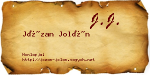 Józan Jolán névjegykártya